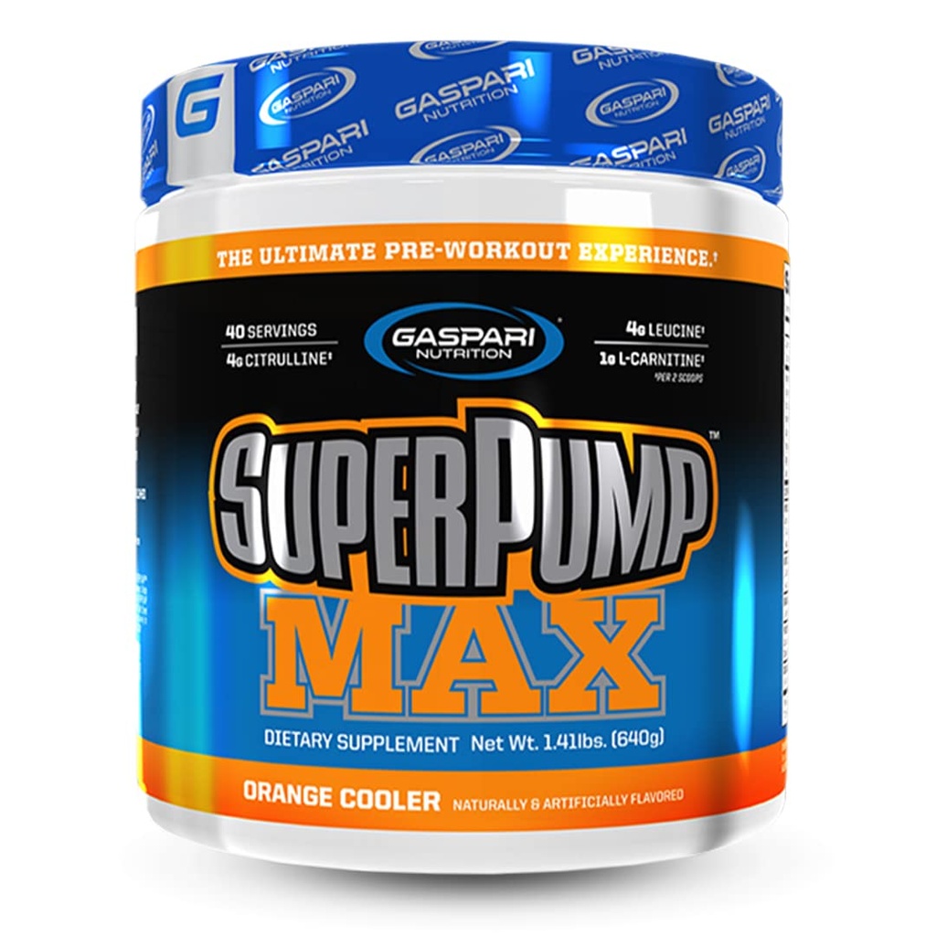 Gaspari Nutrition SuperPump MAX, Ultimate Pre Workout pulver, Anvendbar energi Preworkout, Nitric Oxid Booster, Muskelvekst, Recovery & Replenishes Electrolytes (40 Servering, Orange Cooler)