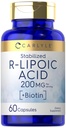 Carlyle R-Lipoic Acid 200 mg | 60 Kapsler | Stabilisert RLA med Biotin | Ikke-GMO, Glutenfri