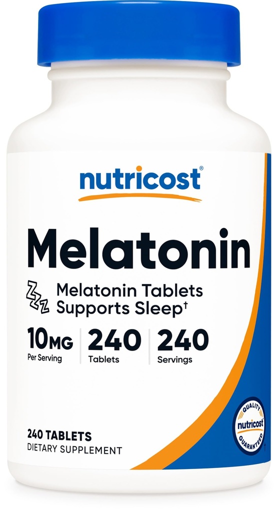 Nutricost Melatonin 10mg, 240 tabletter - 10mg Per servering, Ikke-GMO, Glutenfri