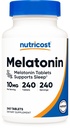 Nutricost Melatonin 10mg, 240 tabletter - 10mg Per servering, Ikke-GMO, Glutenfri