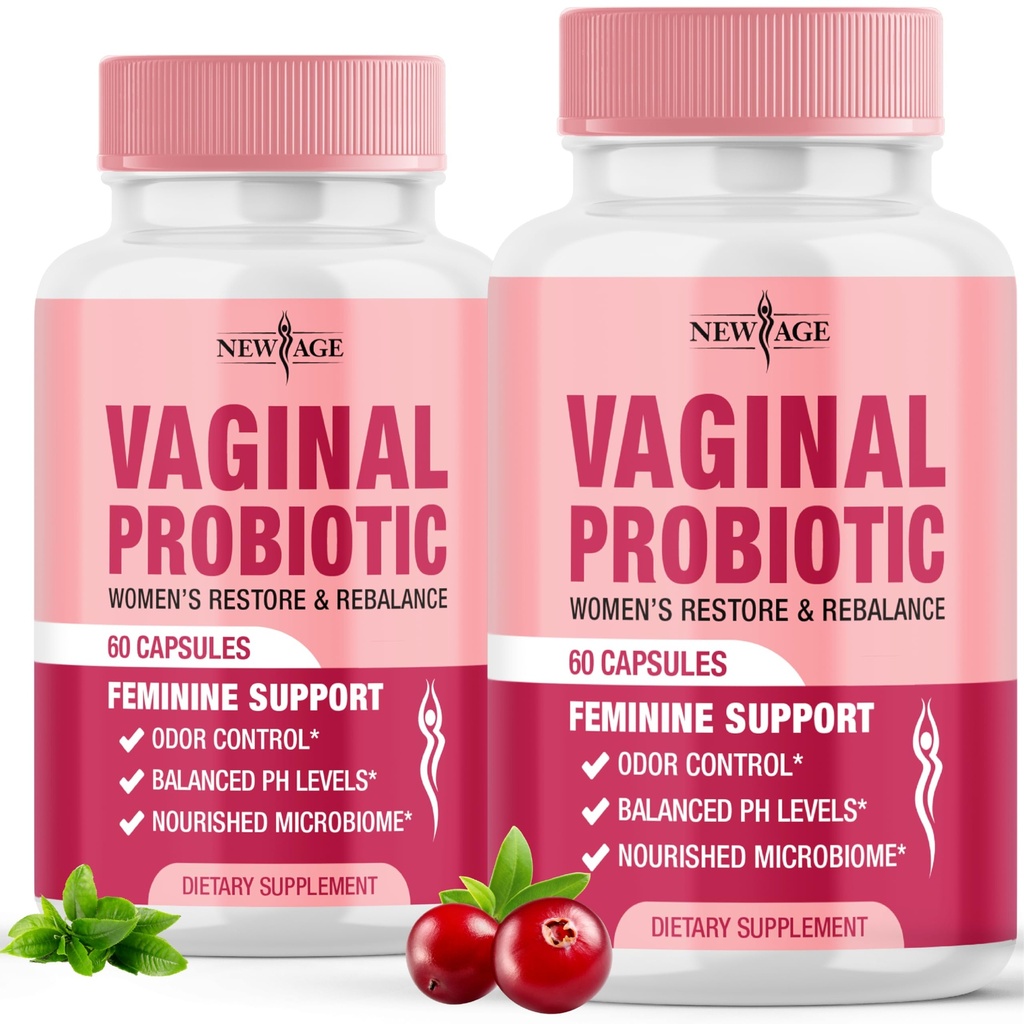 NEW AGE Vaginal Probiotika for kvinner med prebiotika, tranebærekstrakt, og en Lactobacillus Probiotiske blanding, støtter sunn pH-balanse, Odor Control, Vaginal Flora - 120 Kapsler