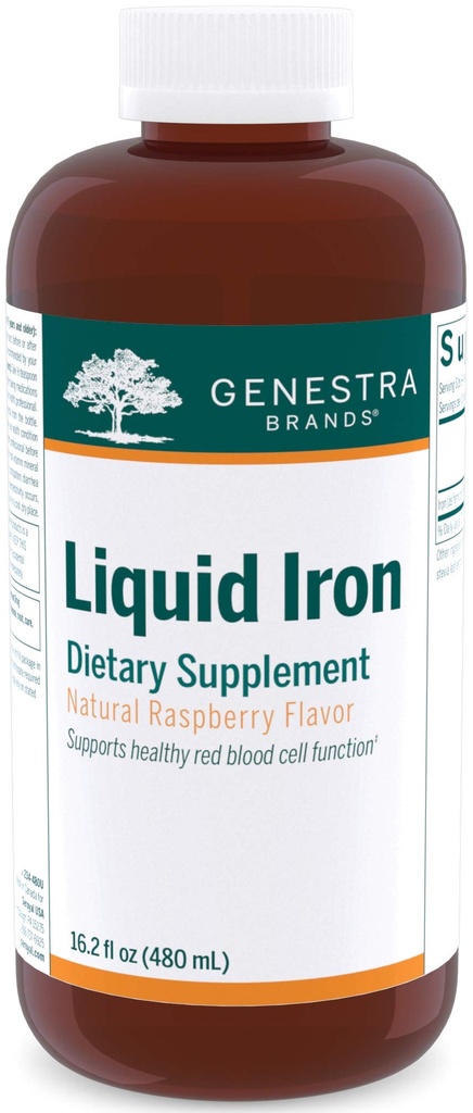 Genestra merker flytende jern | Colloidal Mineral Supplement | Naturlig bringebær Flavor | 16,2 fl oz.