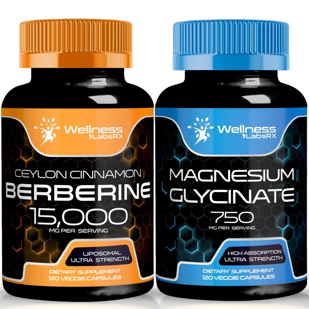 Berberin Supplement 1500mg - Liposomal Berberin med Ceylon Cinnamon │ Magnesium Glycinate Kapsler - 750mg - Magnesium Supplement høy absorpsjon Supplement