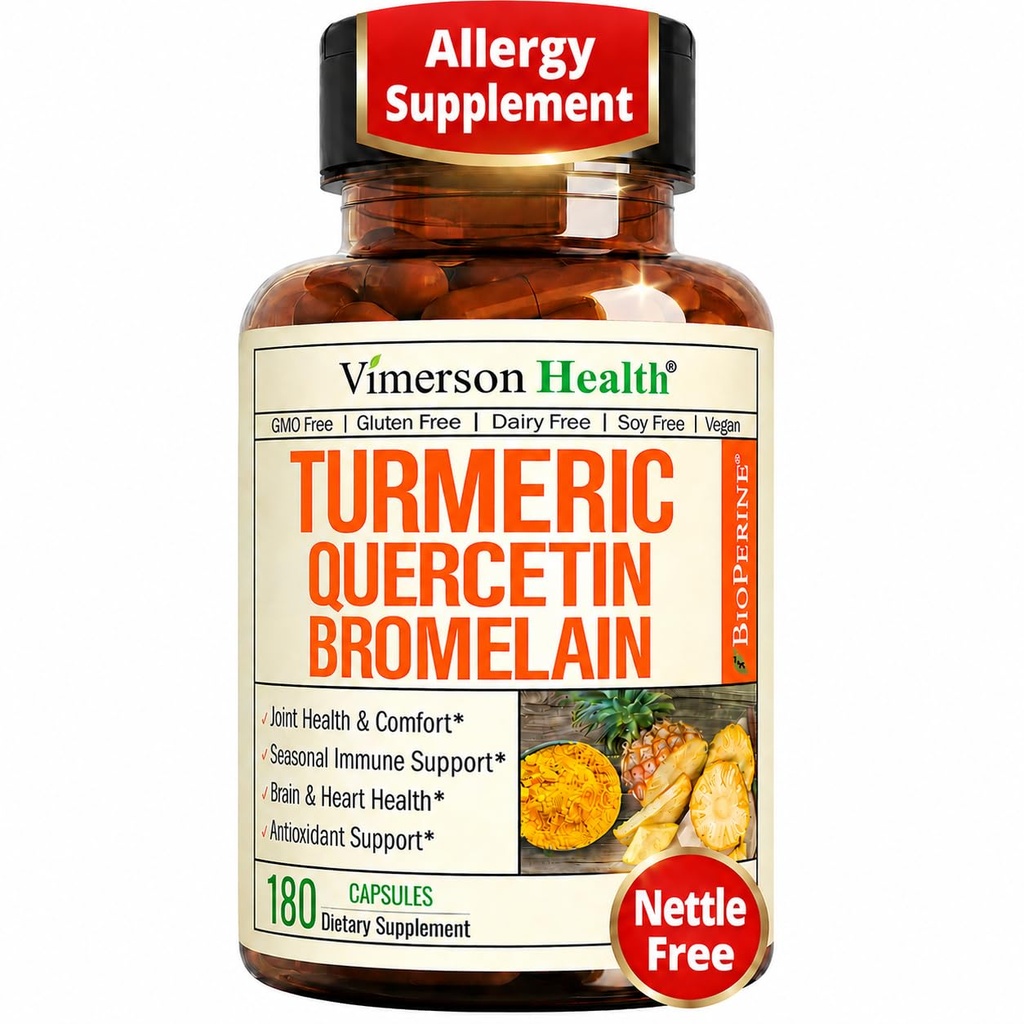 Quercetin med Bromelain Turmeric Curcumin Supplement - Allergi Relief, Joint & Immun Support - Organic Turmeric Supplement med Black Pepper (Bioperine) – 180 Quercetin 500mg Kapsler