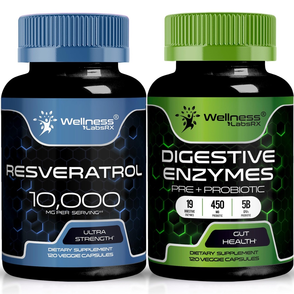 WELLNESS LABSRX Resveratrol kapsler 10.000 mg - Digestive Enzymes 450 mg
