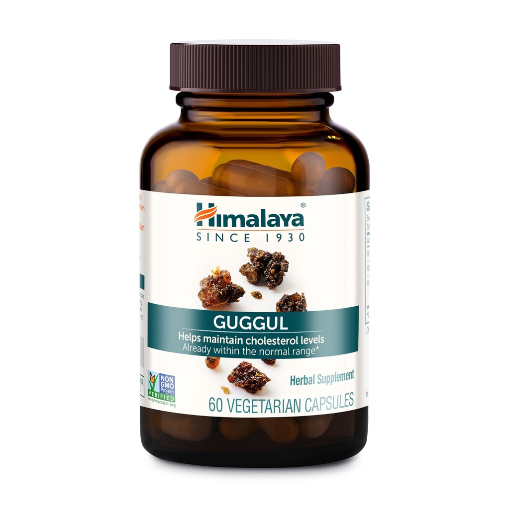 Himalaya Guggul - Herbal Liver Support for Liver Detox, Cholesterol, HDL & LDL Støtte - Vegansk, ikke-GMO, Glutenfri, 720 mg, 60 Kapsler