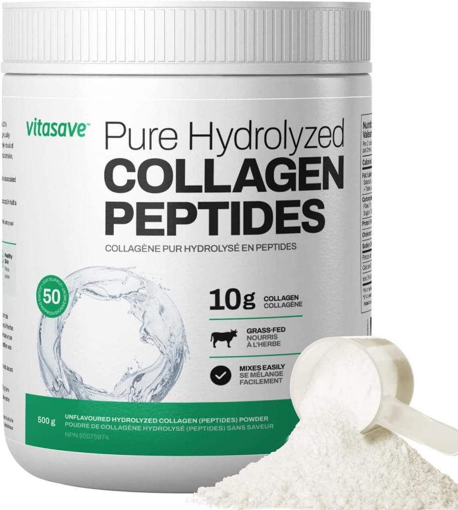 Vitasave collagen Peptider pulver – 10g Hydrolysert kollagen per servering – Unflavored, Grass-Fed, Keto Vennlig – Hud, hår, negler og felles støtte – 500g