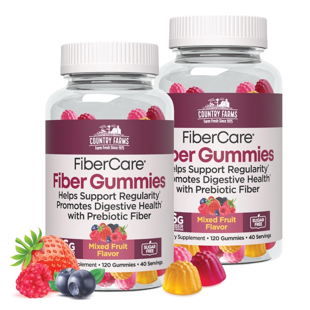 Landbruk Fiber Care Prebiotic Gummies, 6g fiber per servering, FOS fra beter, Digestive helse, støtter regelmessighet, blandet frukt flavor