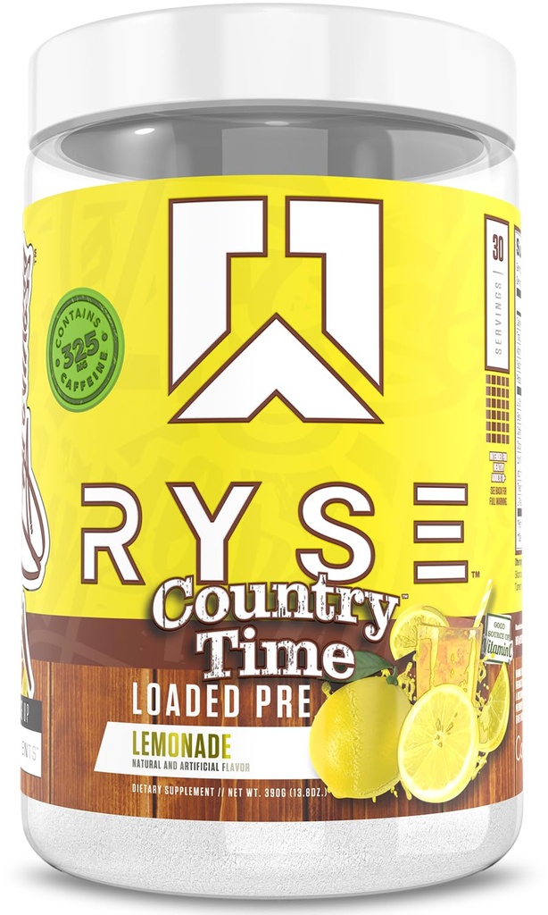 RYSE lastet pre trening pulver - landtid limonade - daglig pre-arbeid for menn og kvinner med 325 mg koffein, Beta alanin og citrullin for pumpe, fokus og energi - 30 serveringer