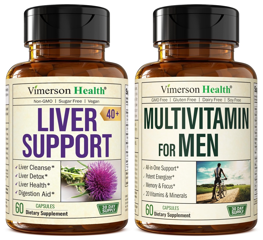 Liver Cleanse Detox & Reparasjon Melk Thistle Supplement & Multivitamin for menn - Komplet Mens Multivitaminer & Multimineraler med vitamin A, C, D, E, B12, sink og flere vitaminer for menn