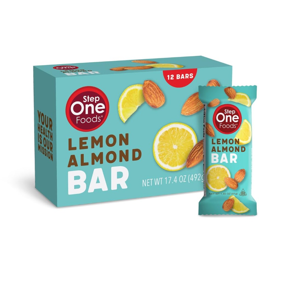 Trinn 1 Mat Lemon Almond Bar, Hjerte Sunn Snack Plantesteroler, Omega 3 høy Fiber Snack Gluten og Dairy Gratis, Vegan, Null Natrium, Granola Barer (12 Pakke)