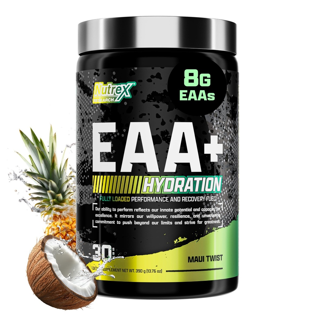 Nutrex forskning EAA Hydration EAA + BCAA pulver | Muskelgjenvinning, styrke, muskelbygging, utholdenhet | 8G essensielle aminosyrer + elektrolyter | Maui Twist Flavor 30 servering