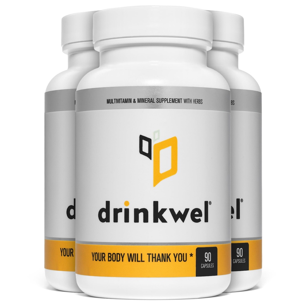 Drinkwel Premium Multivitamin Supplement - Pakke med 3 x 90 kapsler - Morgengjenvinning, Liver Support & Immune Support-Mjølk Thistle, vitamin C, sink, magnesium