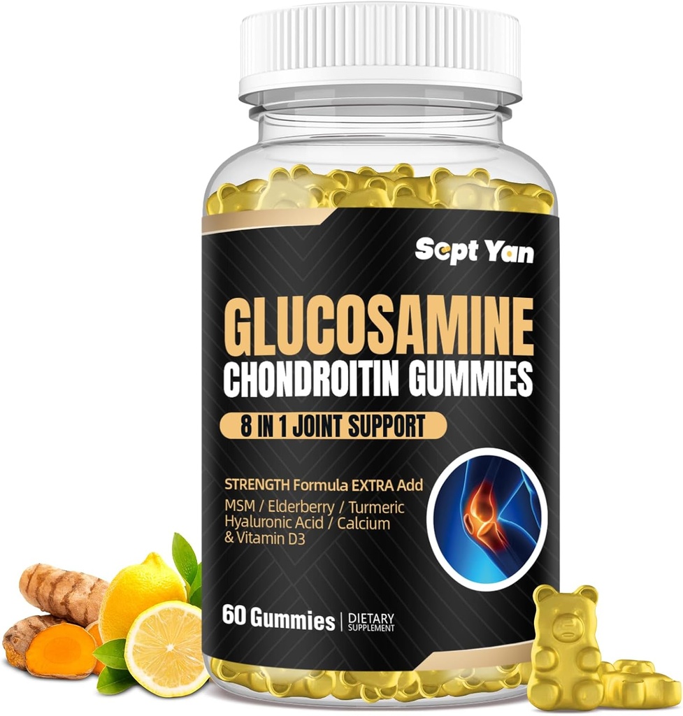 Glucosamine Chondroitin Gummies - 60 Felles støttetilskudd - 1500mg Ekstra styrke med MSM, Elderbær, Turmeric - Cartilage & Immune Support for voksne, menn og kvinner Vegan - lett å svelge