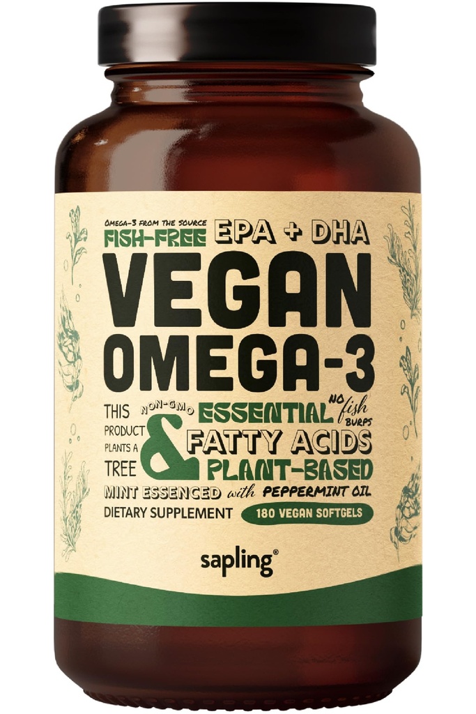 Vegan Omega 3 Supplement - Plantebaserte DHA & EPA fettsyrer - Carrageenan gratis, Alternativ til fiskeolje, støtter hjerte, hjerne, felles helse - Sustainly Sourceed Algae, Fish Oil Free - 180 Softgels