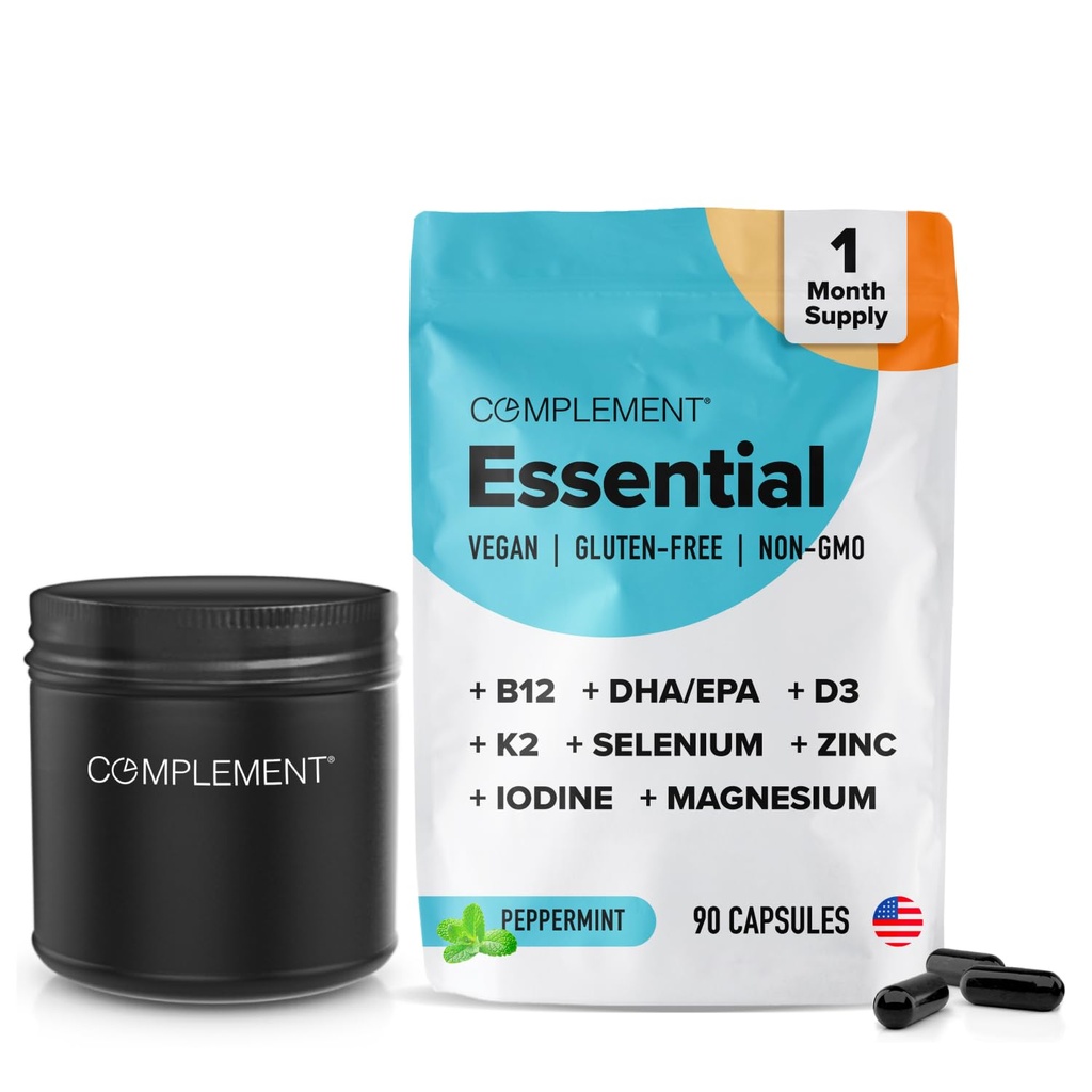 Komplement Vegansk multivitaminer for kvinner og menn- Omega 3 DHA+EPA, Vitamin B12, vitamin D3 K2, Sink, Selenium, Magnesium, Iodine Supplement- Immune Support- 90, Inkluderer Jar
