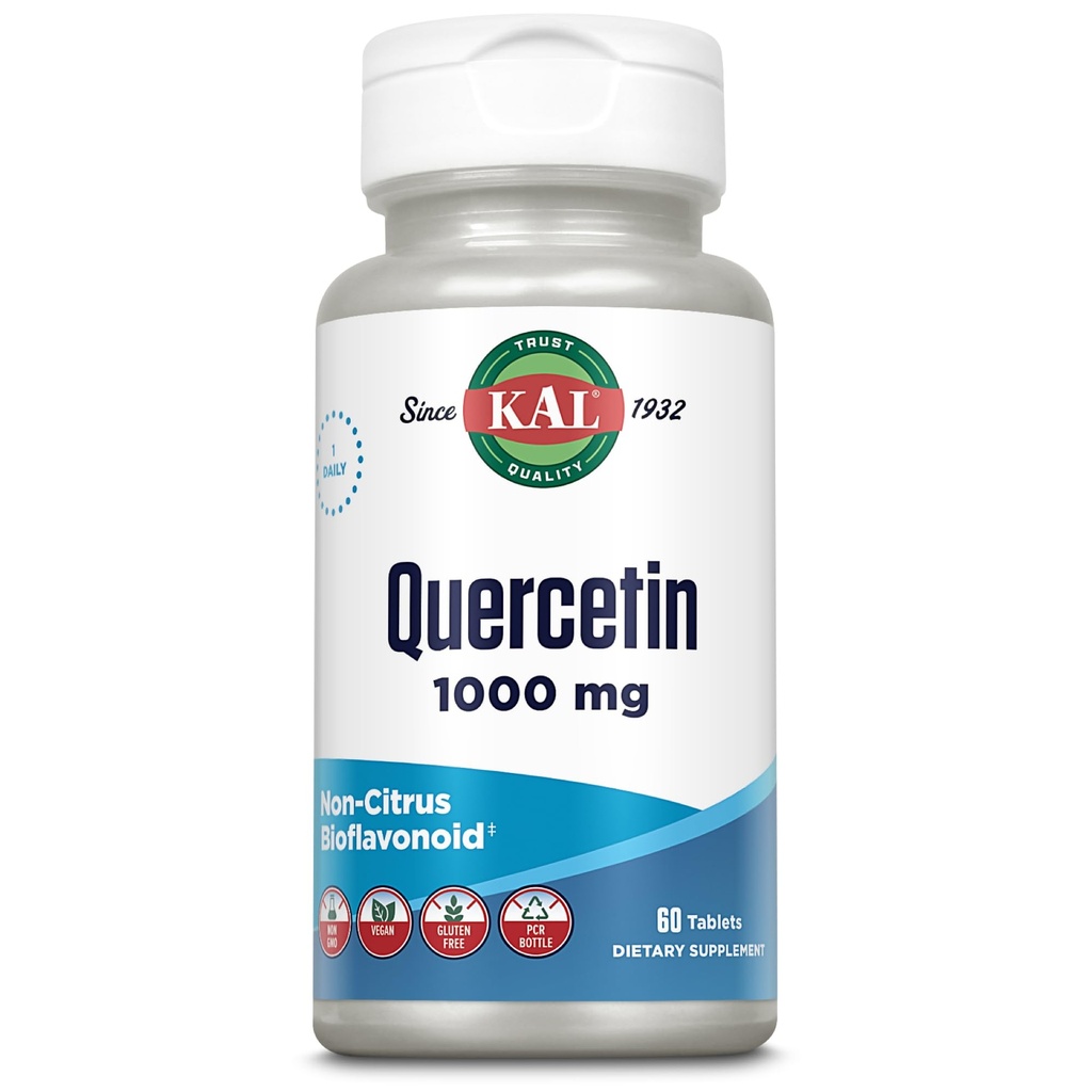 KAL Quercetin 1000mg immunstøtte Supplement, Bioflavonoider for immunforsvar og total helse støtte, Vegansk, Glutenfri, Ikke-GMO, 60-dagers garanti, 60-dagers servering, 60 tabletter