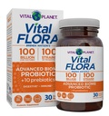 Vital Planet - Vital Flora Advanced Biome Probiotic 100 milliarder CFU, 100 Diverse Strains, 10 organiske prebiotika, immunstøtte, Colon og Digestive Helse Probiotika for kvinner og menn 30 Kapsler