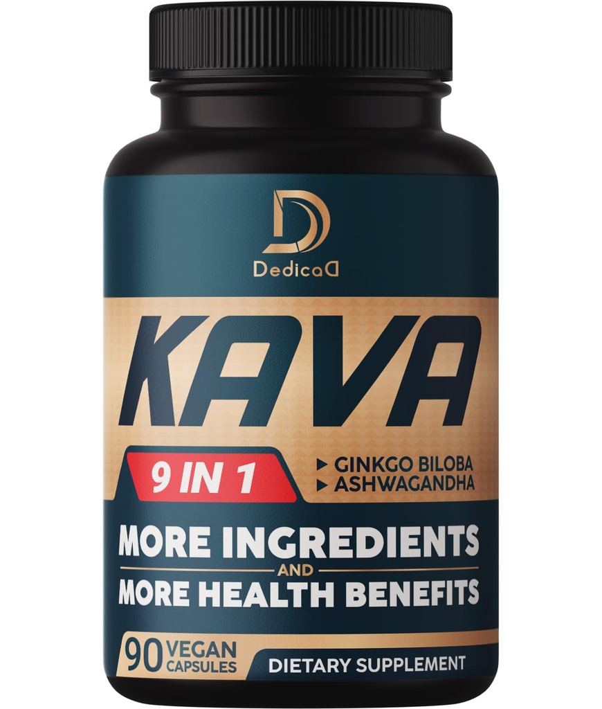 Kava Kava Capsules - 3 måneders levering - 9 urter med Ginkgo Biloba, Ashwagandha Root, Andisk Cocoa, Graviola Leaf, Kamille, Valerian, Lemon Balm & Skullcap - Støtte Mood & Immune - 90 piller