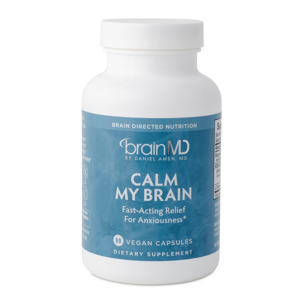 Dr Amen BrainMD rolig min hjerne - 90 Vegan Capsules - Raskvirkende formel med magnesium, Ashwagandha & L-Theanine - 30 Services