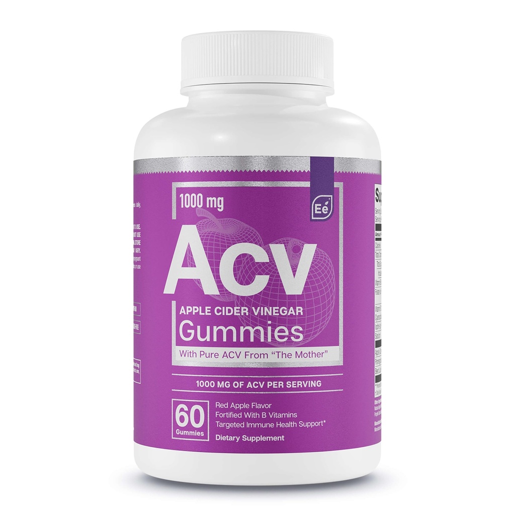 Essentielle elementer Apple Cider Vinegar Gummies fra moren - naturlig kildet, vegansk ACV med folsyre og vitamin B6 & B12 60 Count