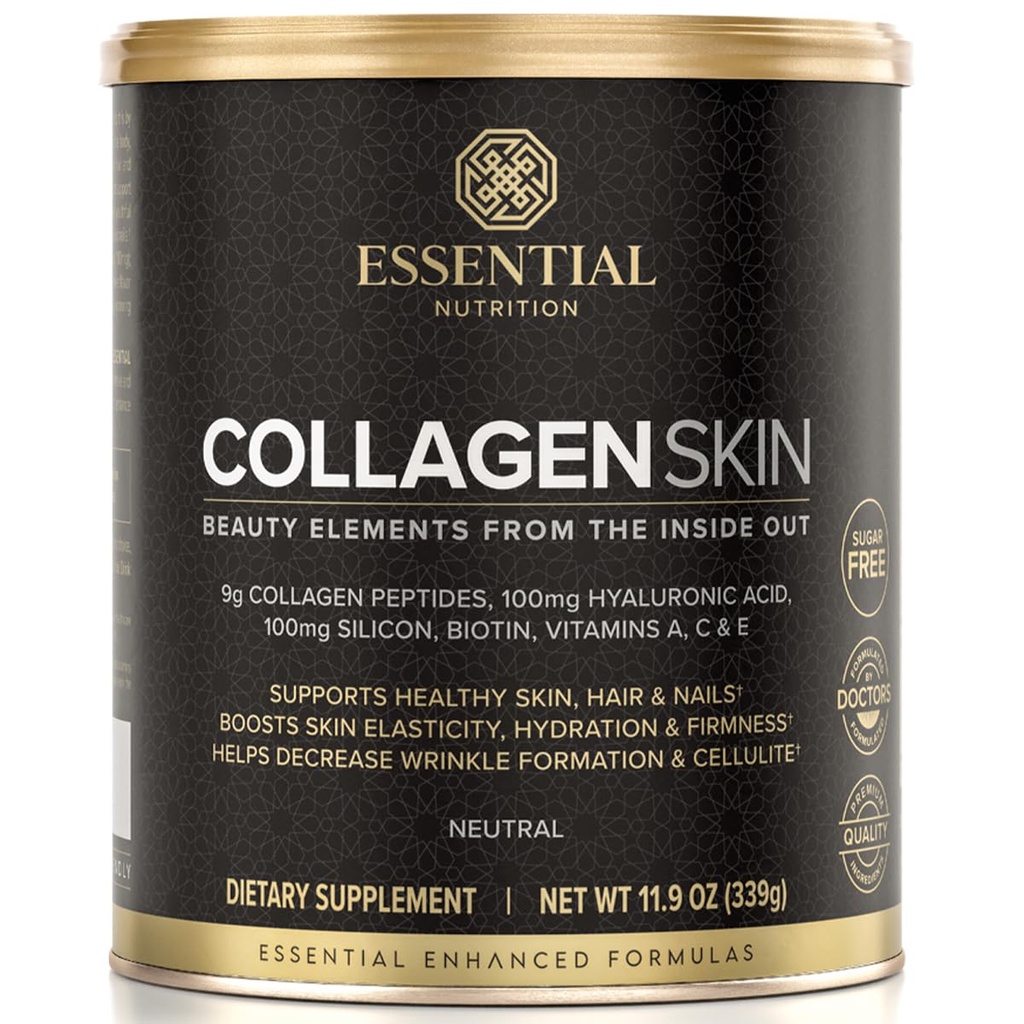 essensiell ernæring kollagen hud - Hydrolysert kollagen peptider, med hyaluronsyre, silikon & biotin - hår, hud og negler - nøytral - 11.9 oz (30 Serveringer)