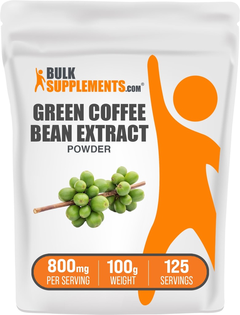 BulkSupplements Grønn Kaffebønne ekstrakt pulver - Grønn kaffebønner kosttilskudd - Energistøtte, Glutenfri, 800 mg per servering, 100g (3,5 oz) (pakke med 1)