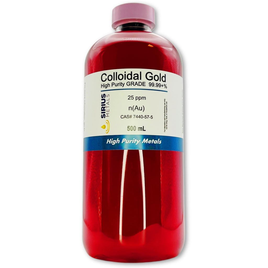 True Colloidal Gold – 25 ppm - 99,99+% Renhet - 500 ml (16,9 Fl Oz) i Clear BPA-fri plastflaske - laget i USA
