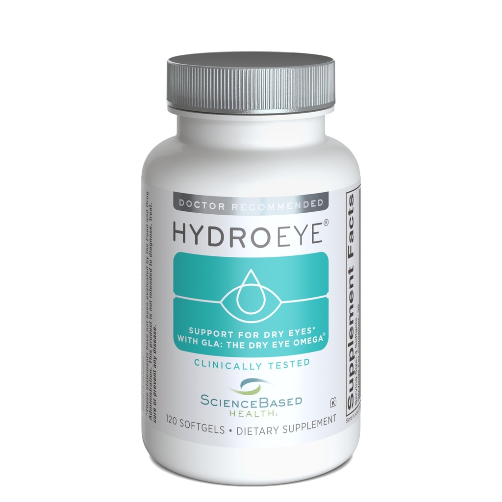 ScienceBased Helse HydroEye Tørr Øye Supplement - klinisk testet formel med GLA, EPA og DHA - Øye Comfort & Tear Film Support – 120 Softgels