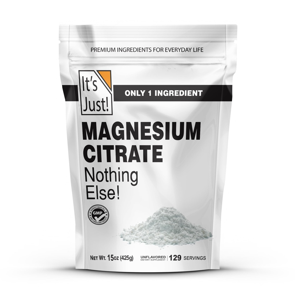 Det er bare - Magnesium Citrate pulver, 15oz, Non-GMO Magnesium Supplement, Uslavored (15oz / 129 Services)