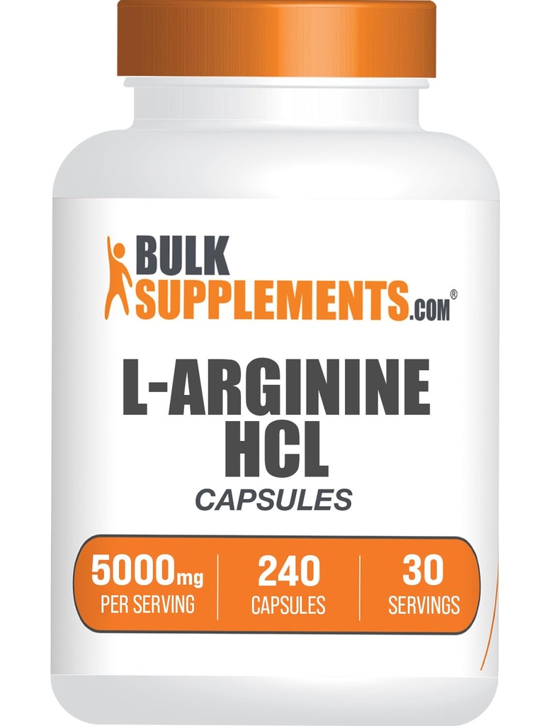 BulkSupplements.com L-arginin HCl Kapsler - Nitric Oxid Supplement, Arginin Supplement - Glutenfri, 8 Kapsler per servering (5000mg), 240 Count (Pack of 1)