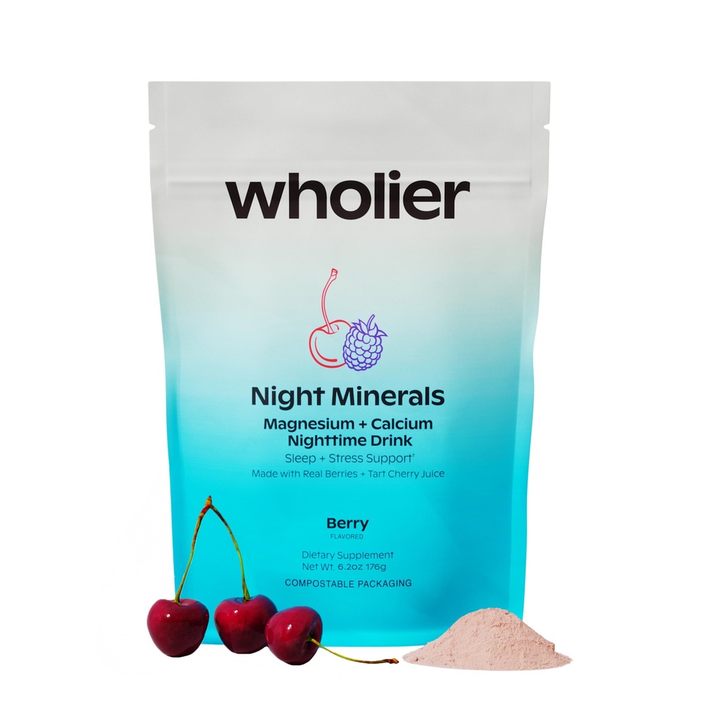 Wholier Magnesium Glycinat, Tart Cherry Juice, Chelated Kalsium. Roende nattedrink. Naturlig støtte for søvn, stress + avslapning. Nattmineraler. (30 Serveringer)