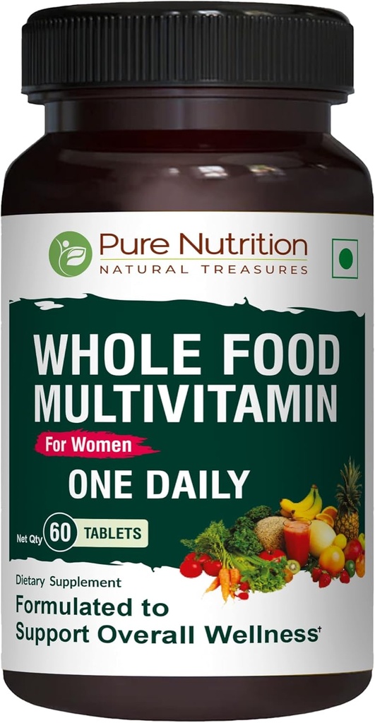 Pure Nutrition Hel mat Multivitamin for kvinner | 60 Tabs | En-A-dag | 100% RDA | 24 naturlige vitaminer og mineraler | Alle naturlige plante basert kvinners multivitamin | 2 måneders forsyning