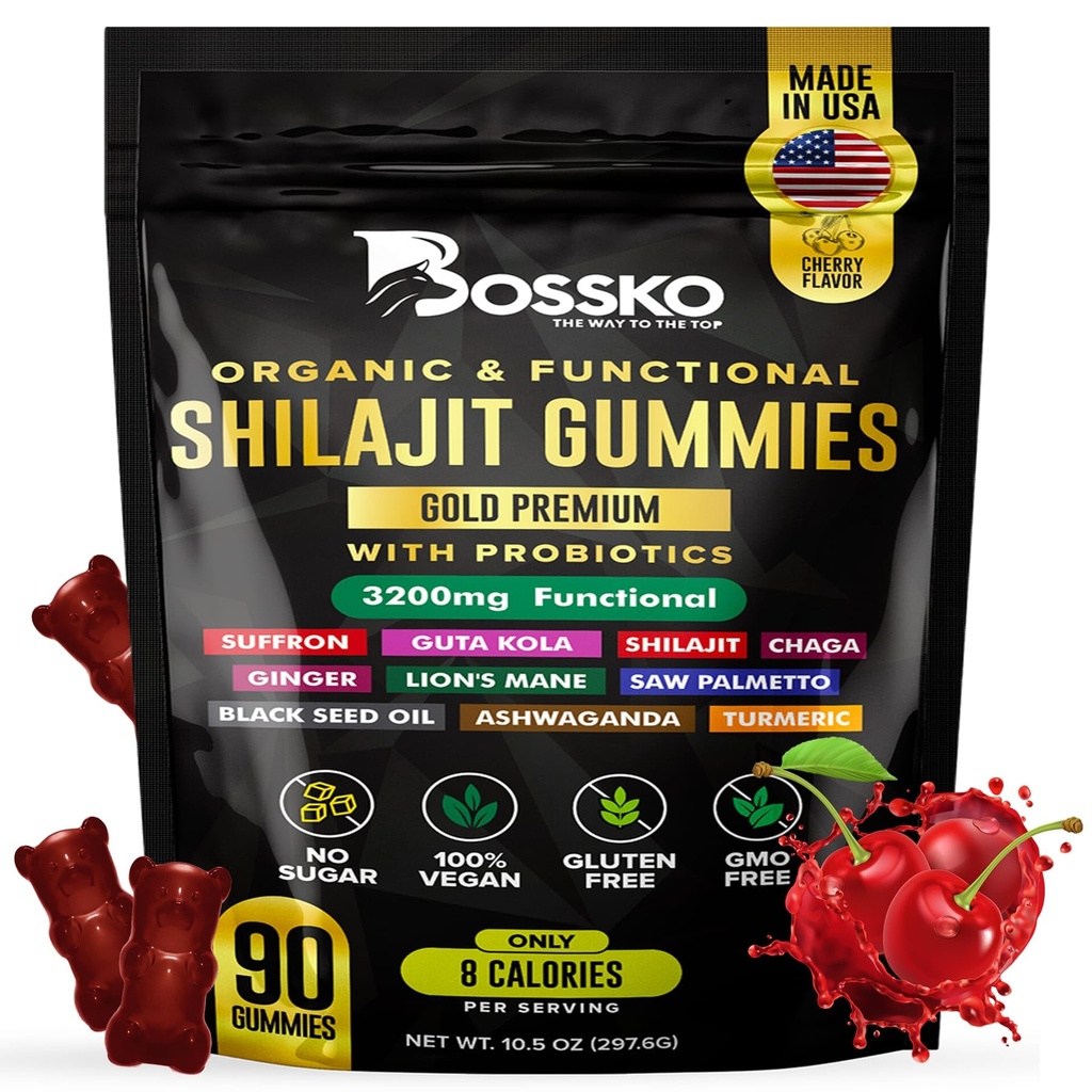 3200 MG ren Himalayan Shilajit Gummies organisk for menn og kvinner med probiotika og magnesium Ashwagnadha Chaga Turmeric Fulvic Acid 105+ Trace Minerals I Vegan Non-GMO I Lab Testet I 90 Count