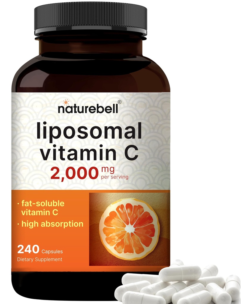 NatureBell Liposomal Vitamin C 2.000 mg Per Serving, 240 Kapsler | Høy absorpsjon fett-løselige vitaminer – Maks styrke antioksidant * Supplement – Ikke-GMO, Glutenfri