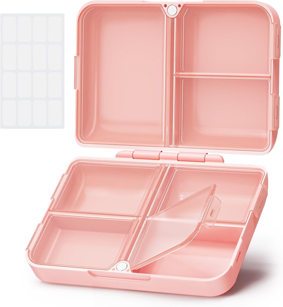 AUVON Daily Pille Organizer passer med din purse eller pocket, Kompakt reisepilleboks med Slim Folding Design og langvarige henger å holde vitamin, fiskeolje, Supplement eller smykker (Pink)