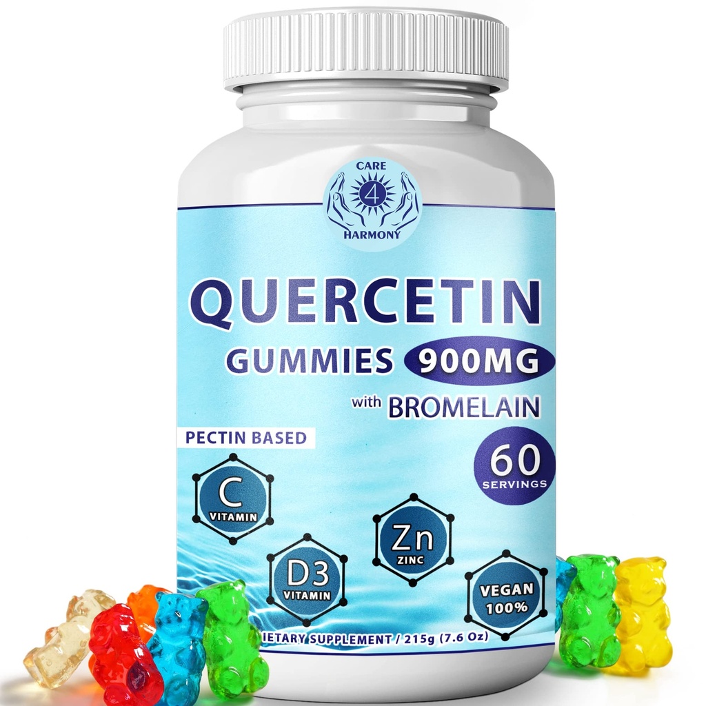 Quercetin Gummies - Quercetin med Bromelain vitamin C + sink vitamin D3 - Chewable Quercetin 900mg Supplement - Quercetin for barn og voksne (1)