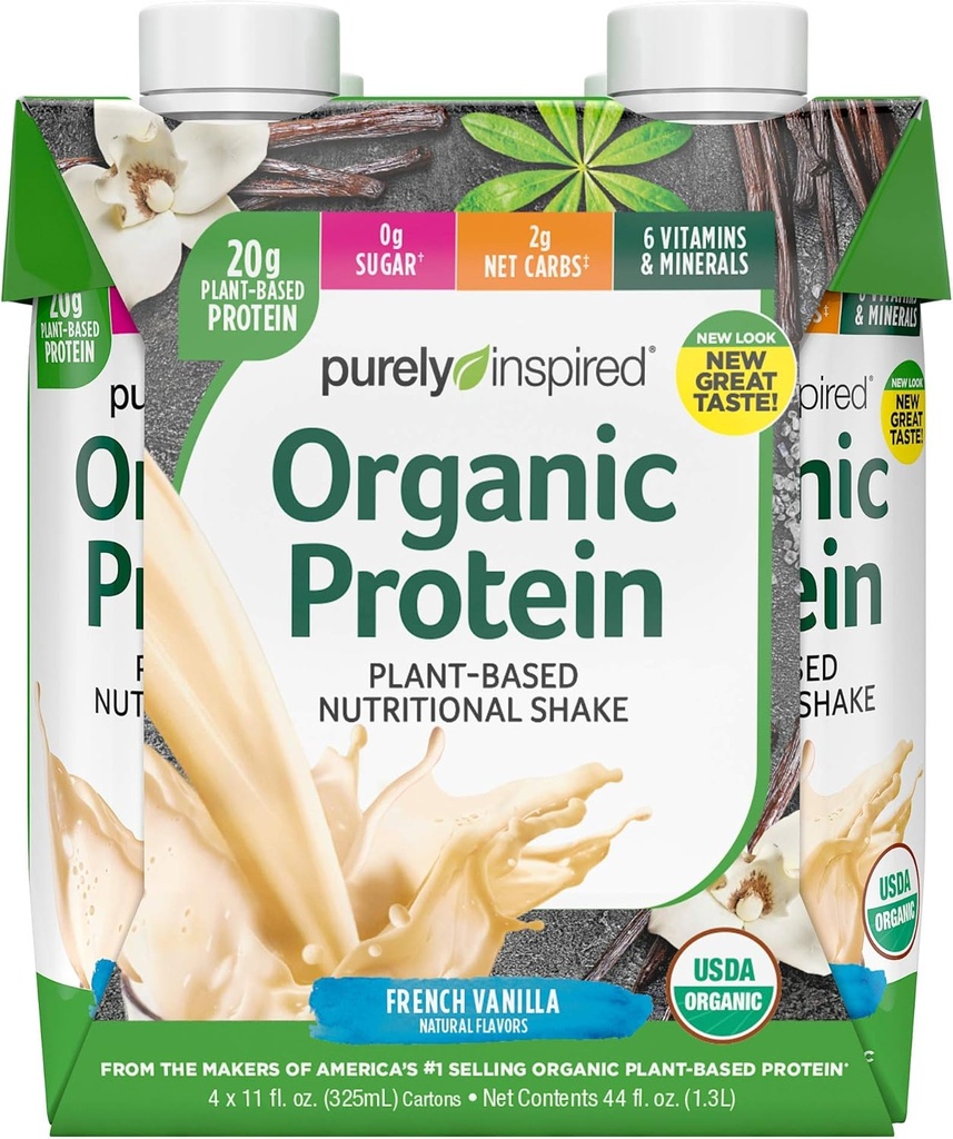 Proteinshakes klar til å drikke | Rent inspirert organisk proteinshake | 20g plantebasert protein | organisk protein drikk | Sports ernæring FSH | fransk vanilla, 11 fl. oz (Pack of 4)