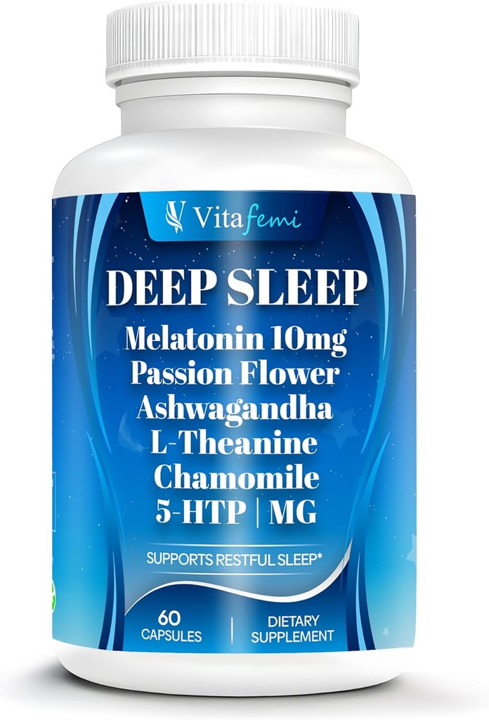18-i-1 Melatonin10 mg , Naturlig dyp søvn Supplement for voksne, ikke-habitforming, Ashwagandha, L-Theanin, Magnesium, Kamille, 5-HTP, Ikke-GMO