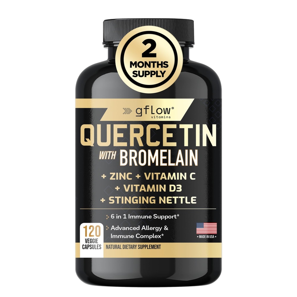 Quercetin med Bromelain, Stinging Nettle Supplement, Zink Vitamin C Vitamin D | Ikke-GMO, Glutenfri | laget i USA | 2 måneders forsyning