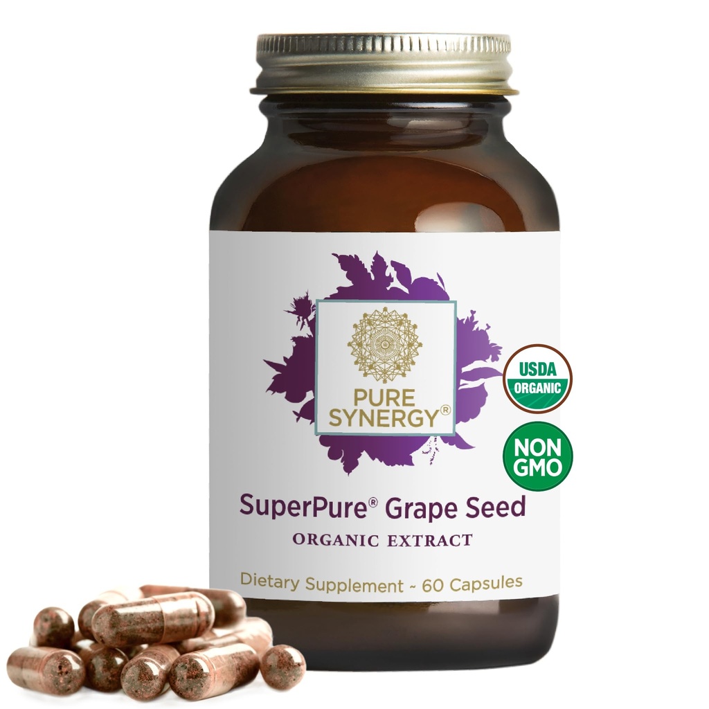 Pure Synergy SuperPure Grape Seed Extract | Organisk Grape Seed Polyphenoler Supplement med hele frukt | for hjerte helse, hud og sunn aldring støtte (60 kapsler)