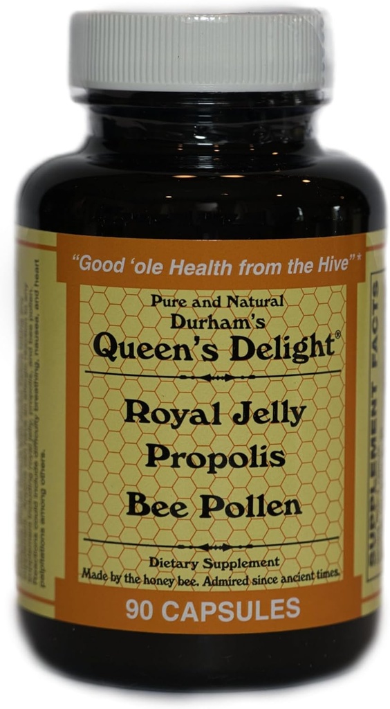 Durham's Queen's Delight (Royal Jelly 1000mg, Propolis 600mg, Pippollen 1500mg) i 3 daglige kapsler