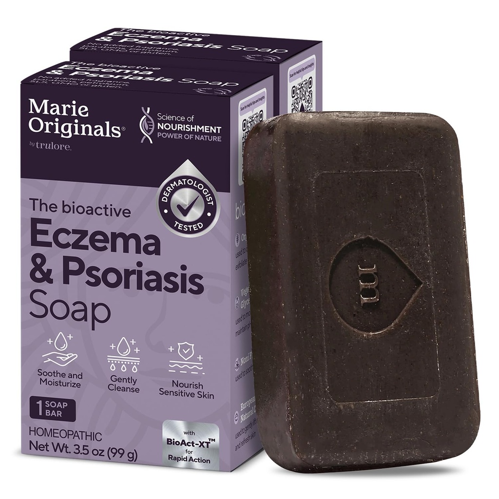 Marie Originals Eczema Ansiktssåpe Body Wash Bar - All naturlig psoriasis, dermatitt behandling for tørr kløende Flaky Skin Relief - Gentle avgiftsgivende, helbredende, anti-tørke, rensende hudpleie (Pack of 2)