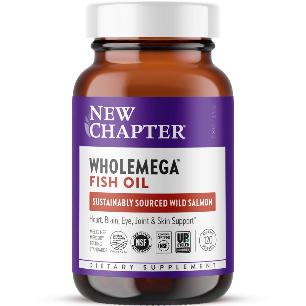 Ny kapittel Wholemega Fish Oil Supplement - 2000mg per servering, klinisk bevist Wild Alaskan Salmon Oil med Omega-3 + vitamin D3 + Astaxanthin, 120 Softgels