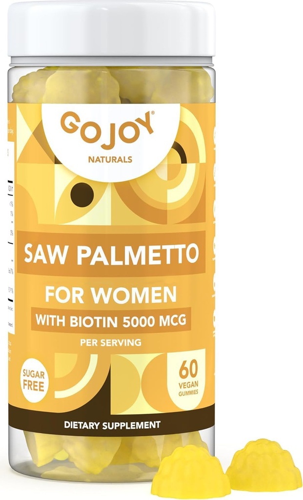 Saw Palmetto Gummies - 500mg Sag Palmetto for kvinner med 5000mcg Biotin & 10mg sink - Ikke-GMO, Sukker, Gluten & soya-fri, Vegansk - 3rd-Party Lab Testet, 30-dagers Supply, 60 Chewable Gummies