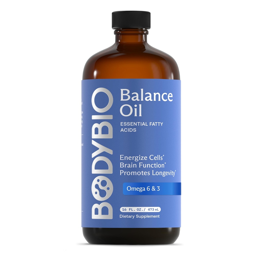 BodyBio Balance Oil - Vegansk Omega 3 6 Supplement - Cold-Pressed Saflower & Flaksfrøolje - støtter hjernefunksjon, sunn hud og Mood