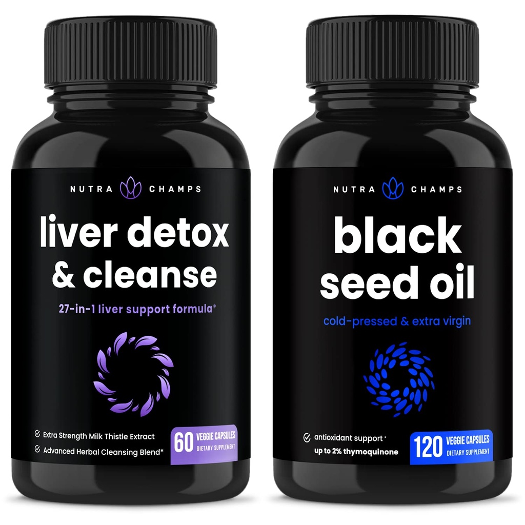 NutraChamps Liver Cleanse Detox og Svart Seed Oil Capsules Bundle