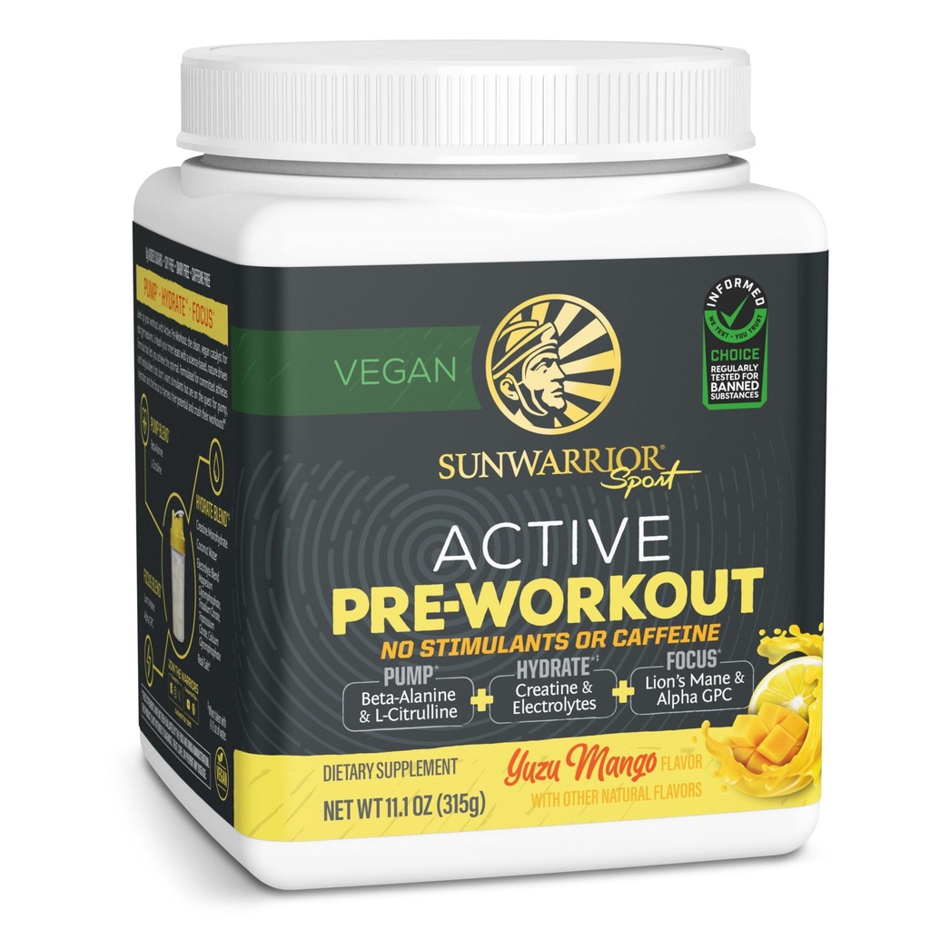 Pre Workout pulver energi drikke ikke-stim og koffein gratis | Vegansk plantebasert kosttilskudd | Pump Hydrate fokus utholdenhet og styrkebygger | Yuzu Mango Flavored 30 Servering aktiv preworkout
