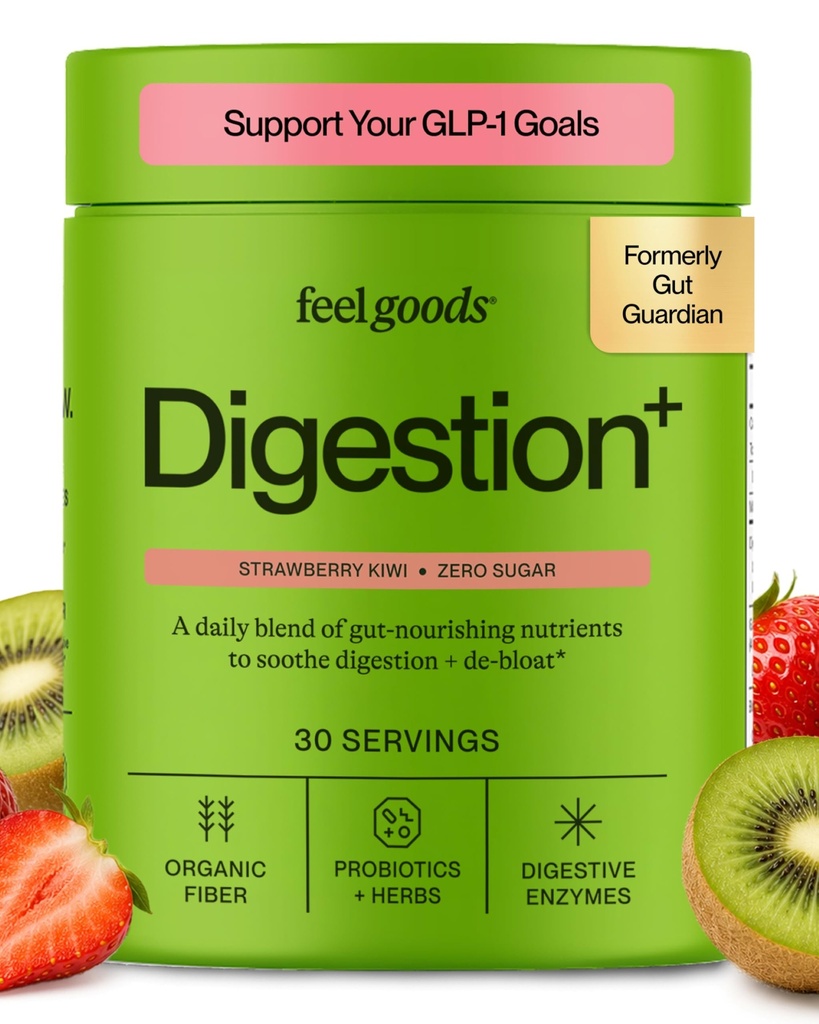 Feel Goods Gut Guardian, Organisk Fiber, Probiotiske og prebiotiske pulver, Sukkerfri, Urter for Bloat, Gut Helse støtte, Digestive helse for menn og kvinner, Ikke GMO, Vegan, Jordbær Kiwi, 30 Services