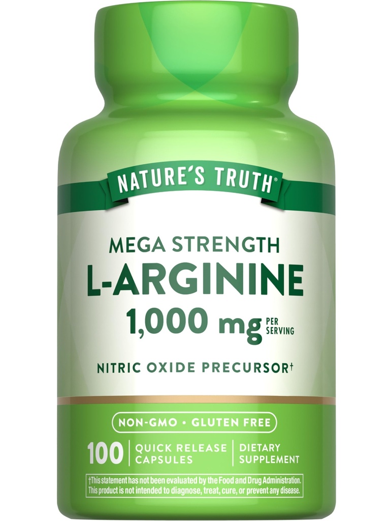 Naturens sannhet L-Arginine 1000 mg | 100 kapsler | Mega styrke | Ikke-GMO & Glutenfri Supplement